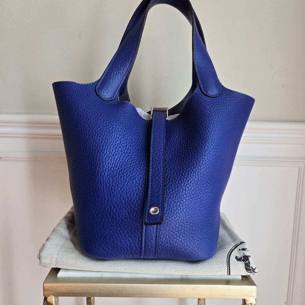 Hermes Blue Leather Tote Bag with Sleek Design
